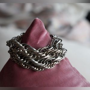 Contemporary Multi Chain Bangle Bracelet in Silvertone Thick Chain Bracelet